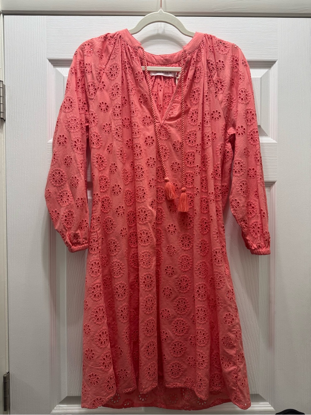 Women's Coral Eyelet Swim Coverup with Tassel Tie